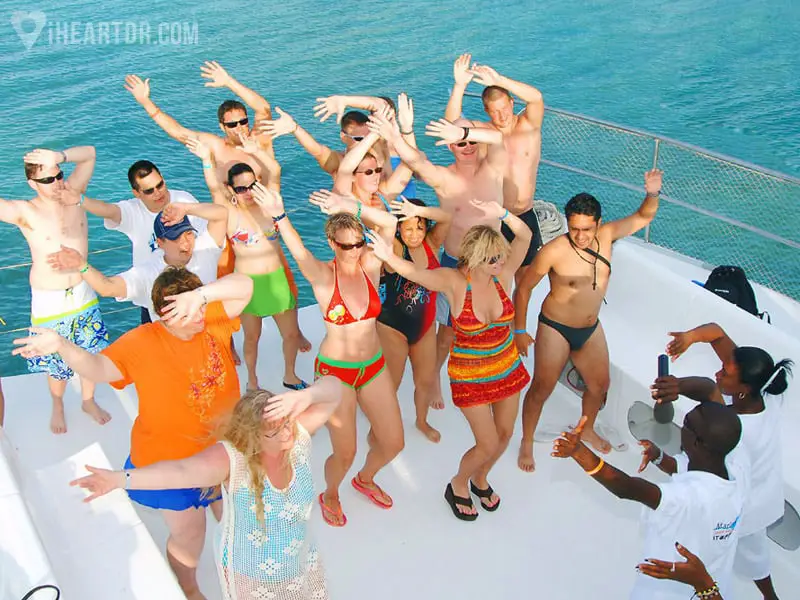 Group dancing onboard the boat