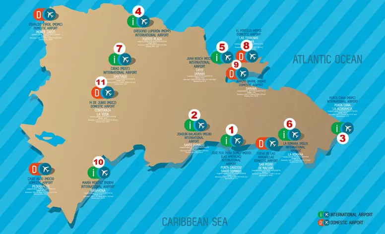 Dominican Republic Airports marked on a map