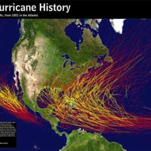 Map of the historical tracks of major hurricanes